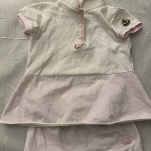 Adorable Pink and White Baby Dress Set moncler